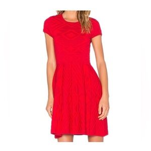Revolve Parker Meena Red Cap Sleeve Fit & Flare Geo Knit Mini Cocktail Dress- XS